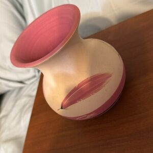 Desert Pueblo Vase Rose Feather #43 Hand Painted Stoneware Southwestern